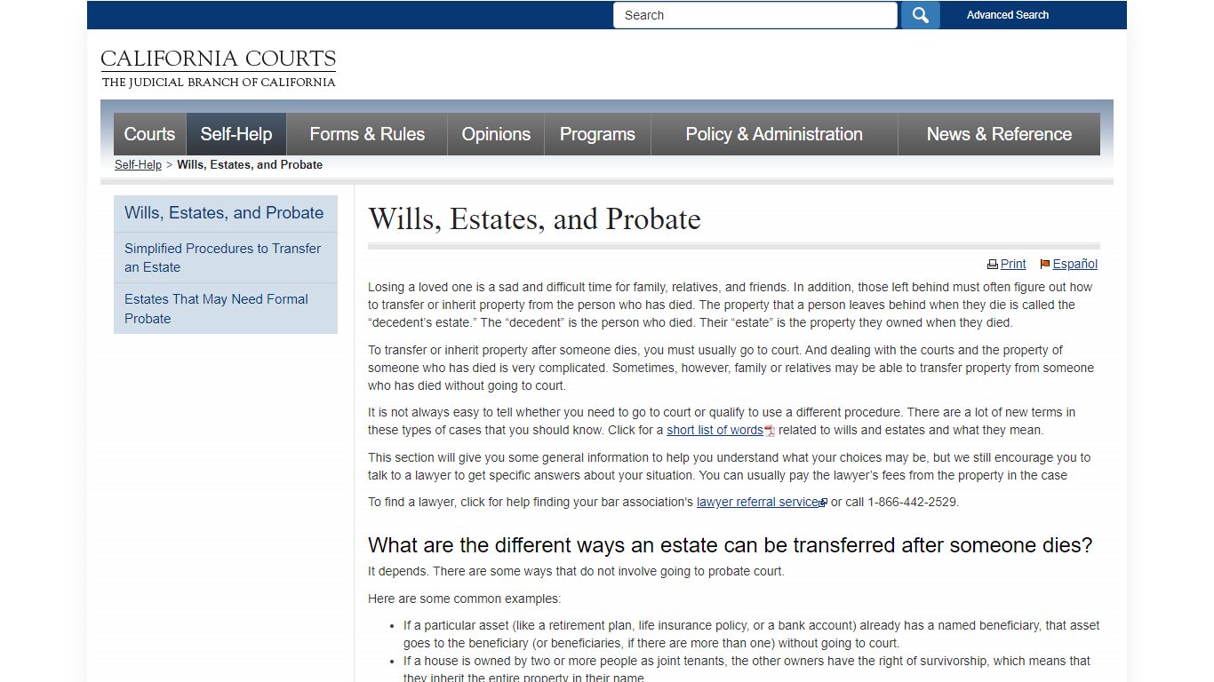 Wills, Estates, and Probate - probate_selfhelp - California Courts